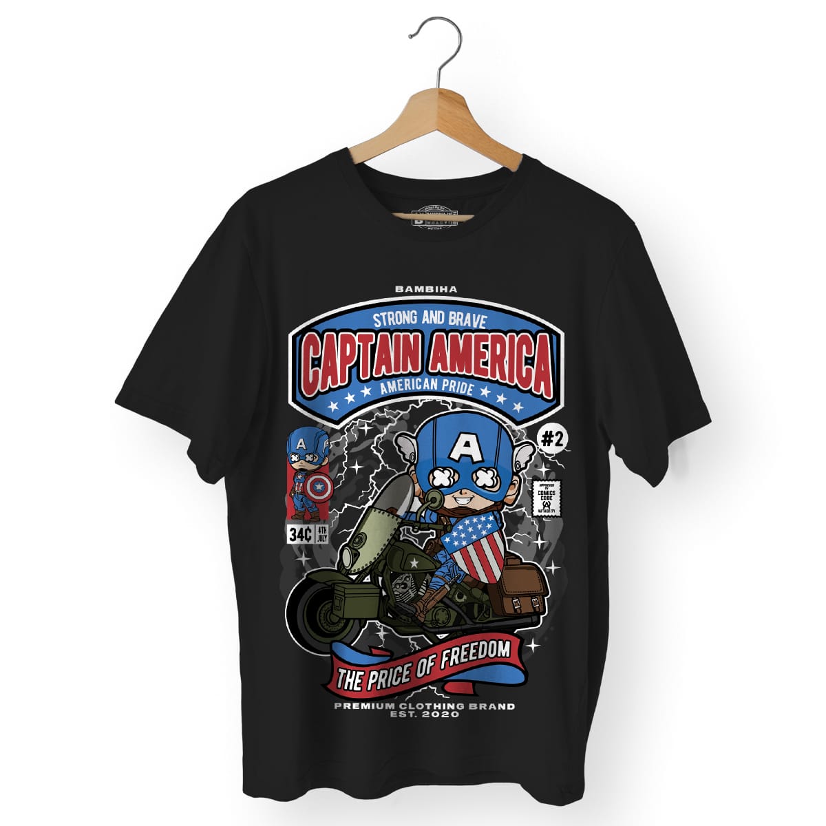 Captain America Motorcycle Cartoon T-Shirt