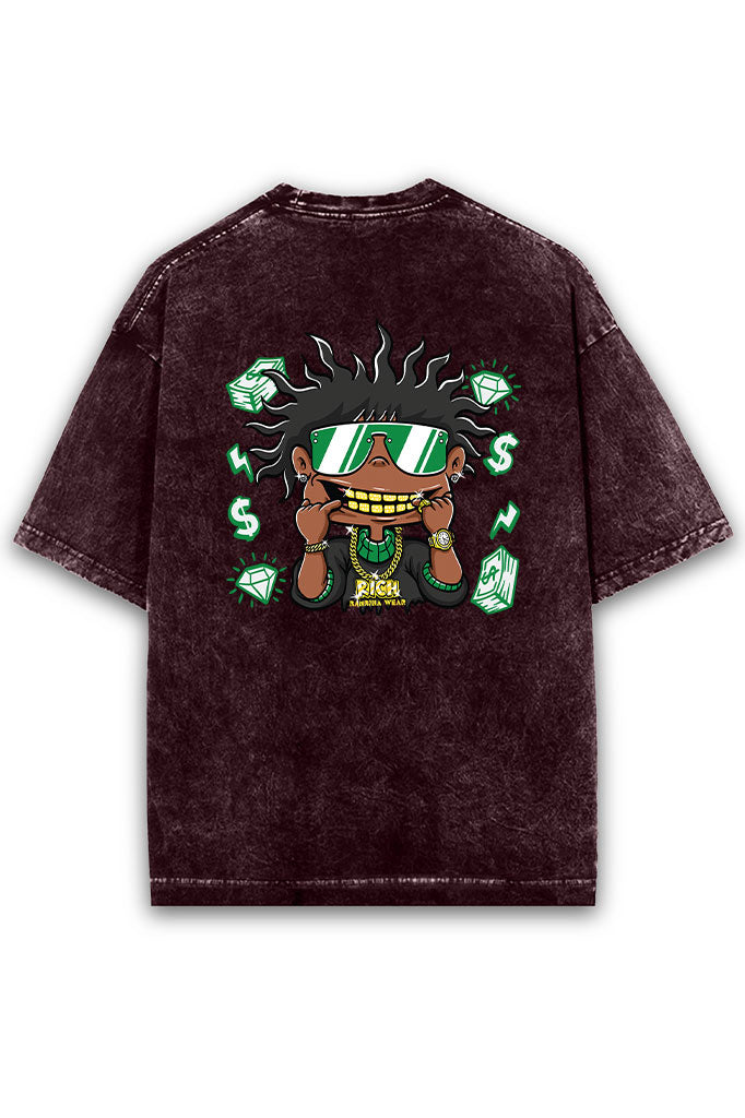 Gold Grin Hustler Acid Wash Oversized T-Shirt