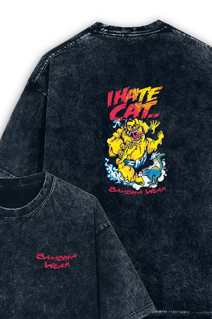 Kitty Nightmare Acid Wash Oversized T-Shirt