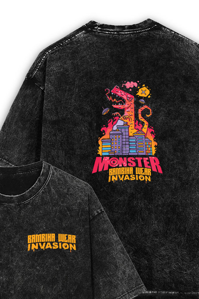 Monster Invasion Acid Wash Oversized T-Shirt