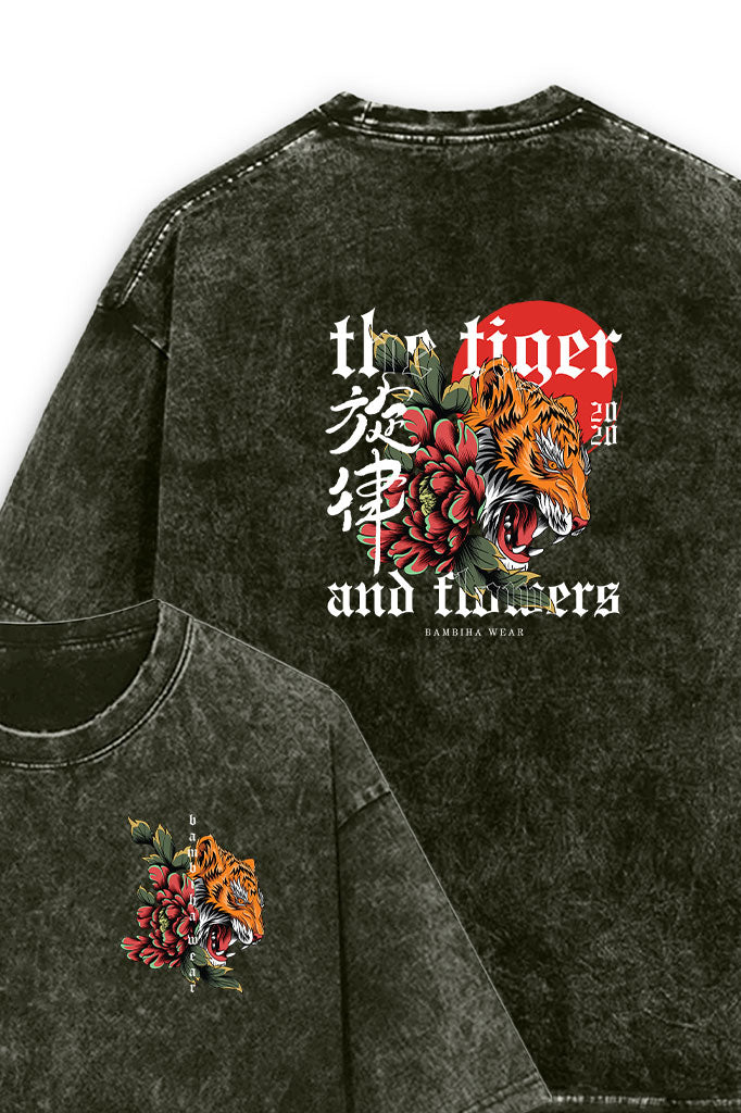 The Tiger and Flowers Acid Wash Oversized T-Shirt