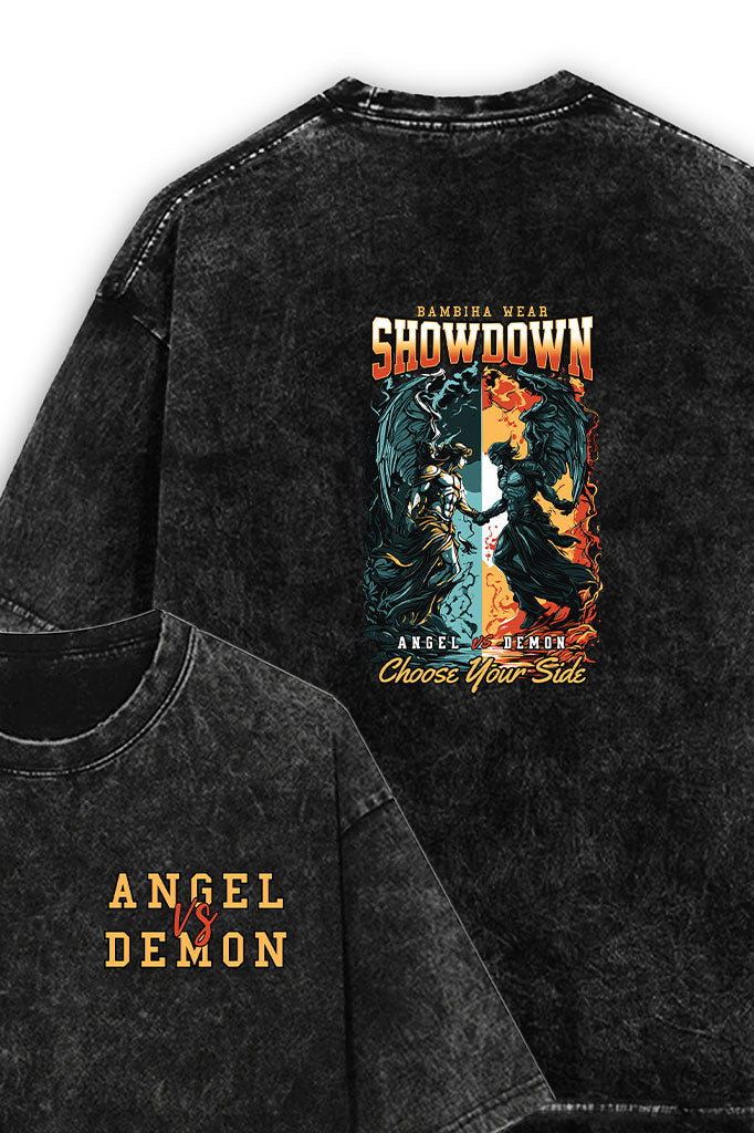 Angel vs Demon Acid Wash Oversized T-Shirt