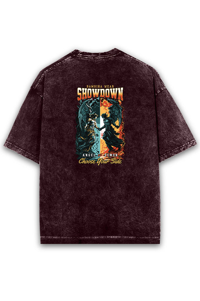 Angel vs Demon Acid Wash Oversized T-Shirt