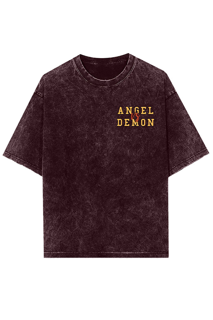 Angel vs Demon Acid Wash Oversized T-Shirt