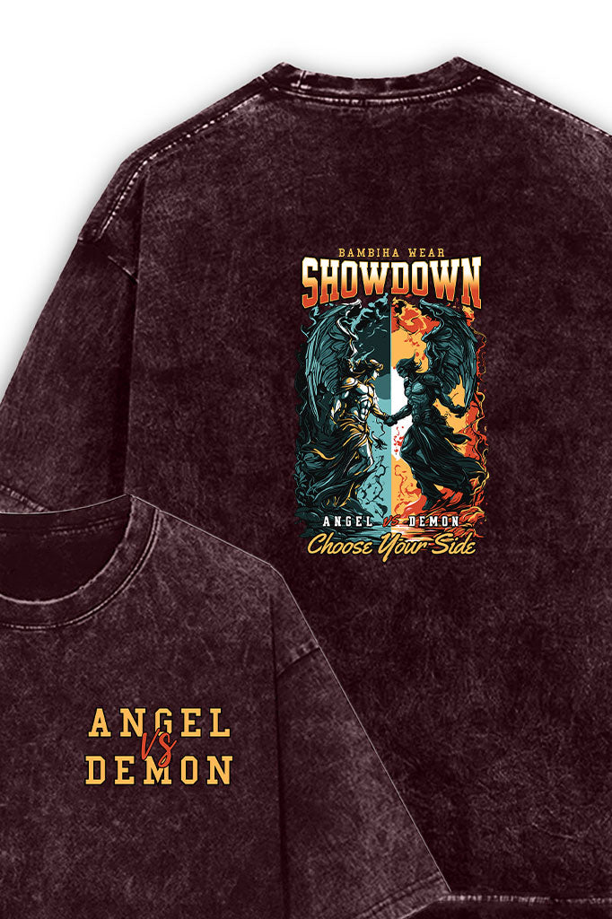 Angel vs Demon Acid Wash Oversized T-Shirt