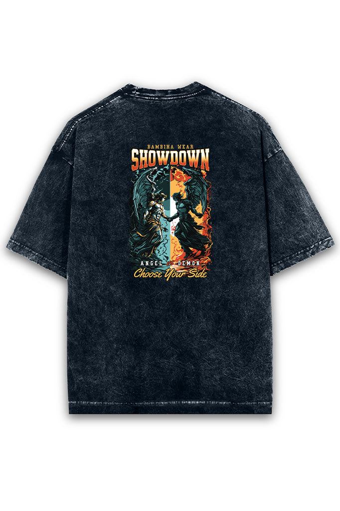 Angel vs Demon Acid Wash Oversized T-Shirt