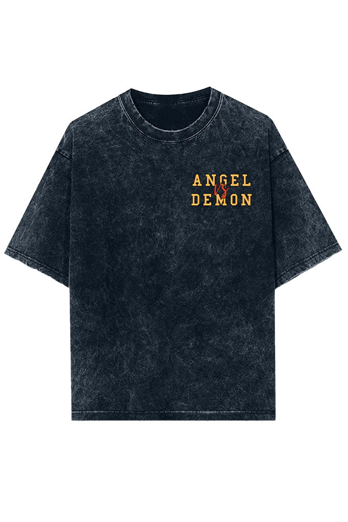 Angel vs Demon Acid Wash Oversized T-Shirt
