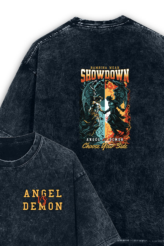 Angel vs Demon Acid Wash Oversized T-Shirt