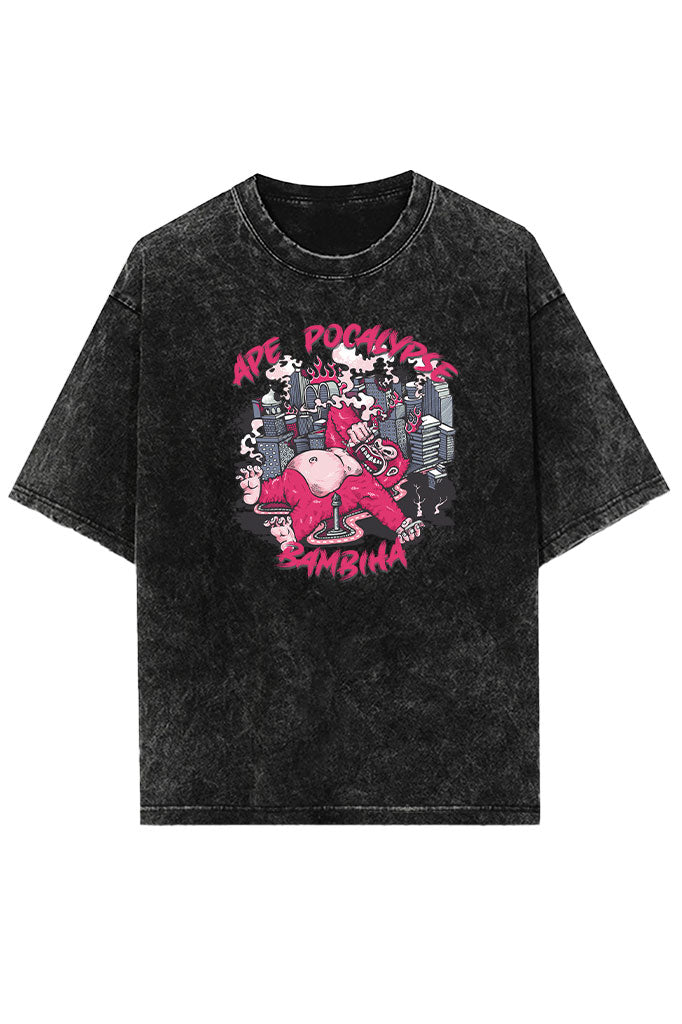 Ape Pocalypse (Front Print) Acid Wash Oversized T-Shirt