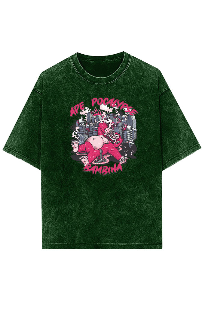 Ape Pocalypse (Front Print) Acid Wash Oversized T-Shirt