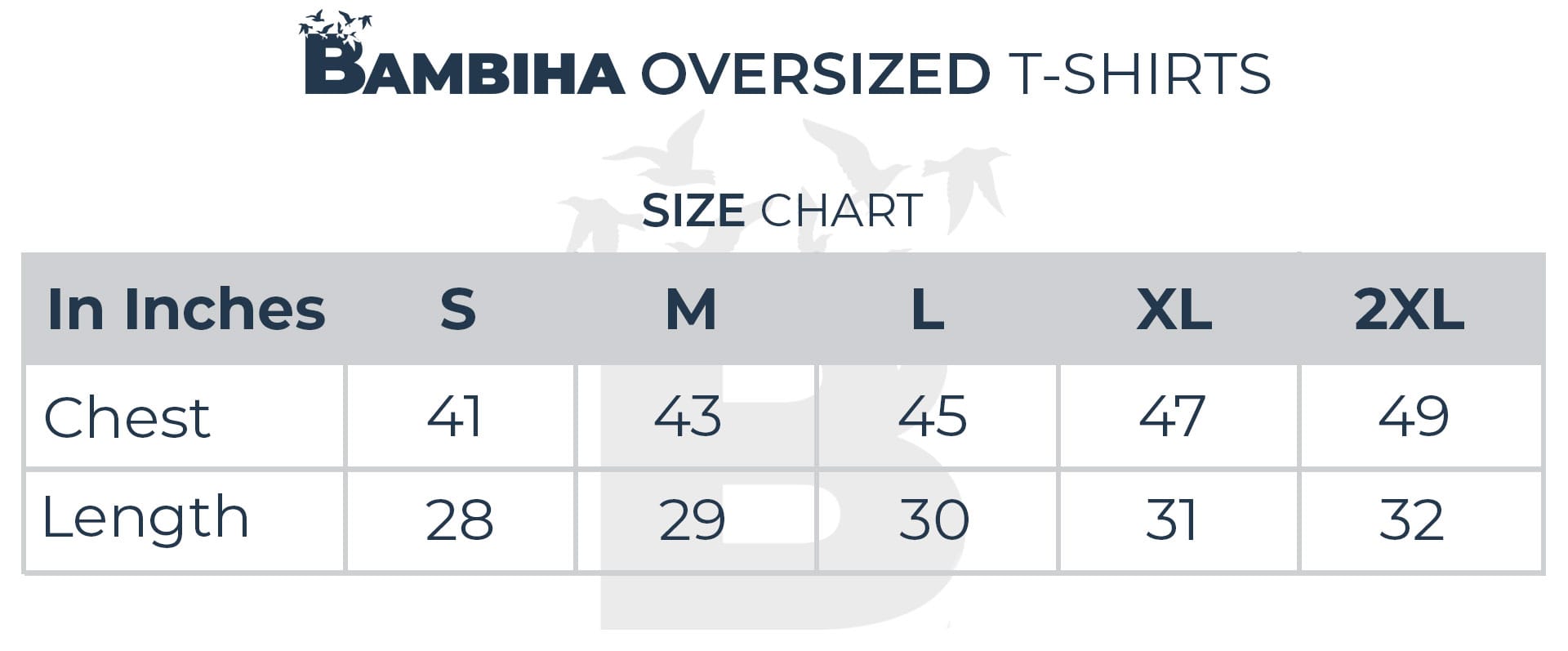 Bambiha Oversized T-Shirt Size Chart