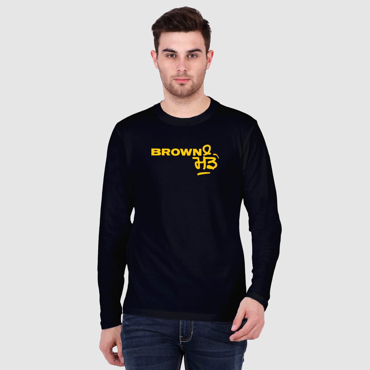 Brown Munde Punjabi Black Full Sleeve T-Shirt