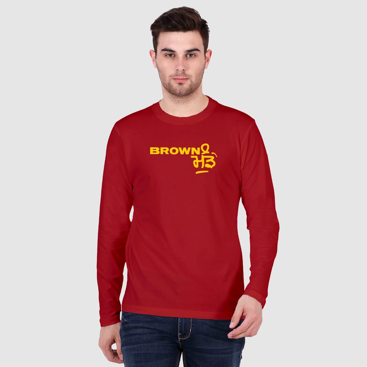 Brown Munde Punjabi Red Full Sleeve T-Shirt