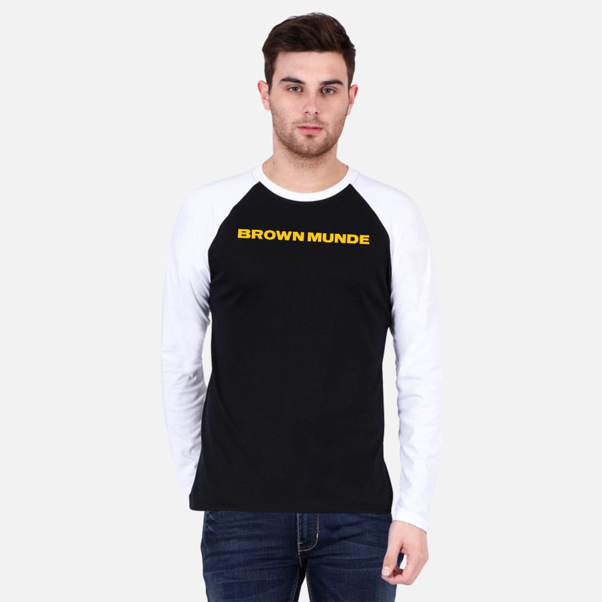 Brown Munde Black Raglan Full Sleeve T-Shirt