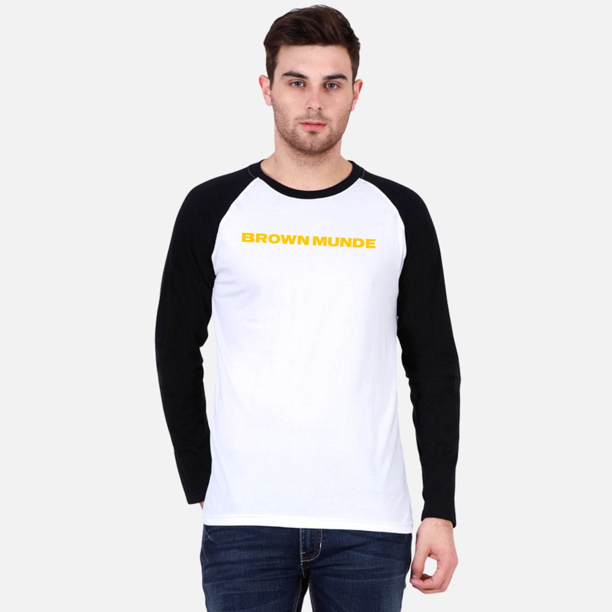 Brown Munde White Raglan Full Sleeve T-Shirt