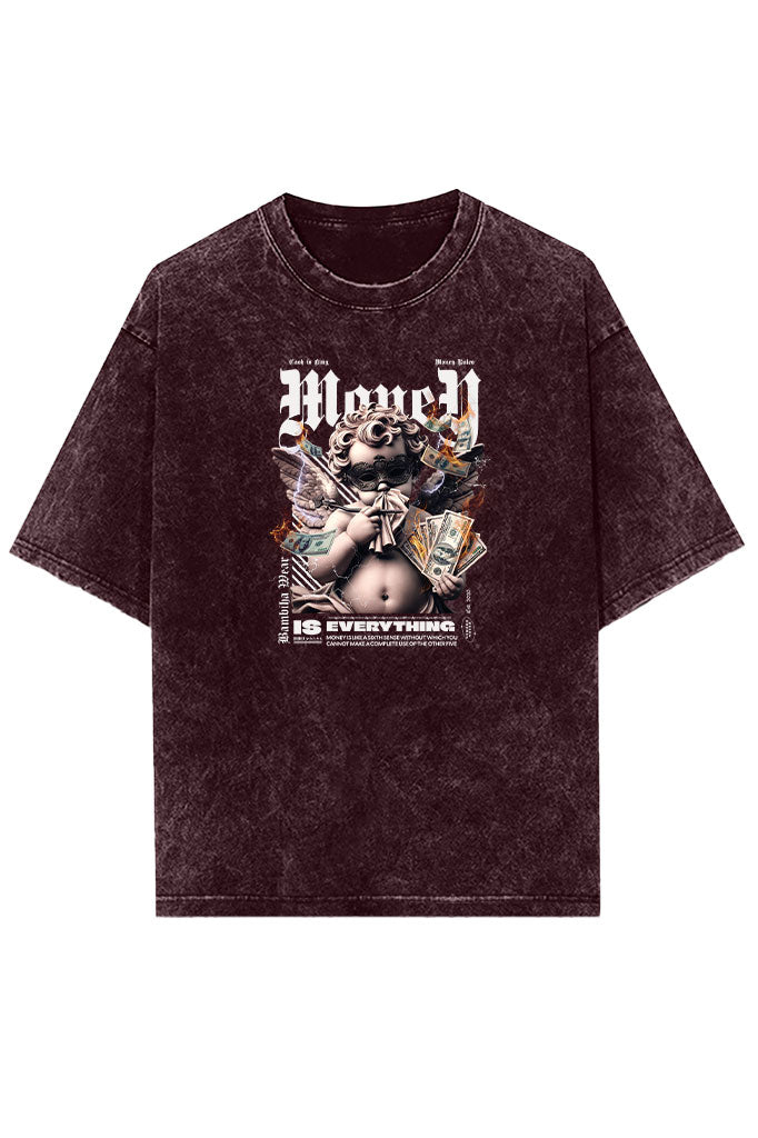 Cash is King (Front Print) Acid Wash Oversized T-Shirt
