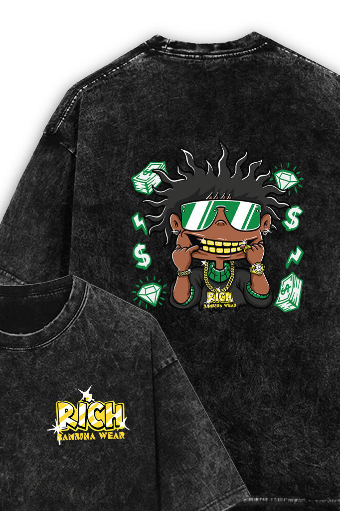 Gold Grin Hustler Acid Wash Oversized T-Shirt