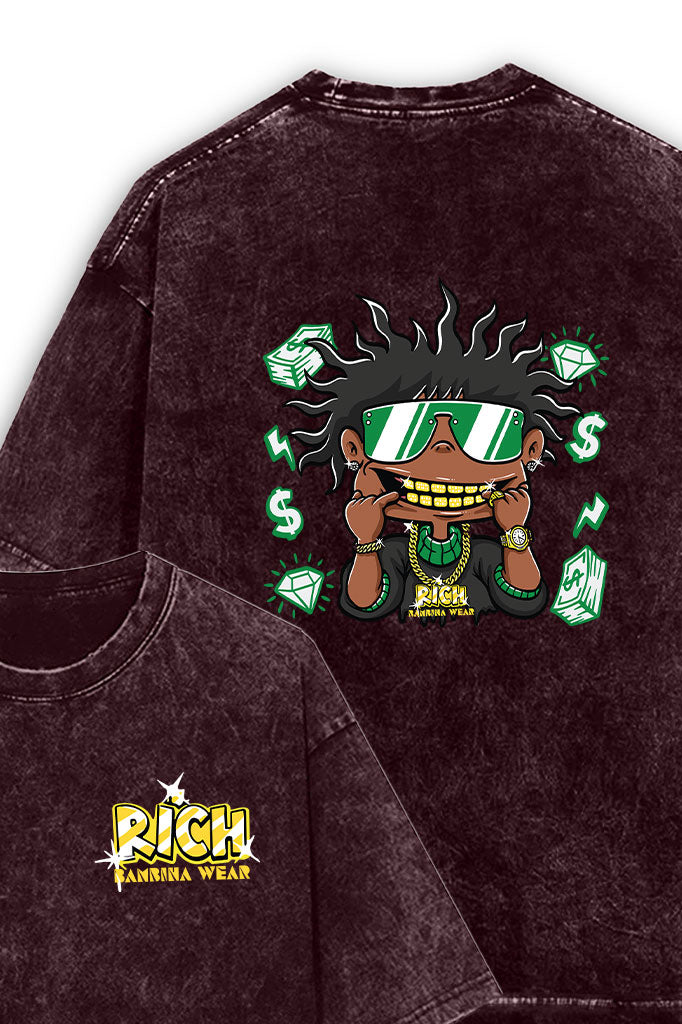 Gold Grin Hustler Acid Wash Oversized T-Shirt