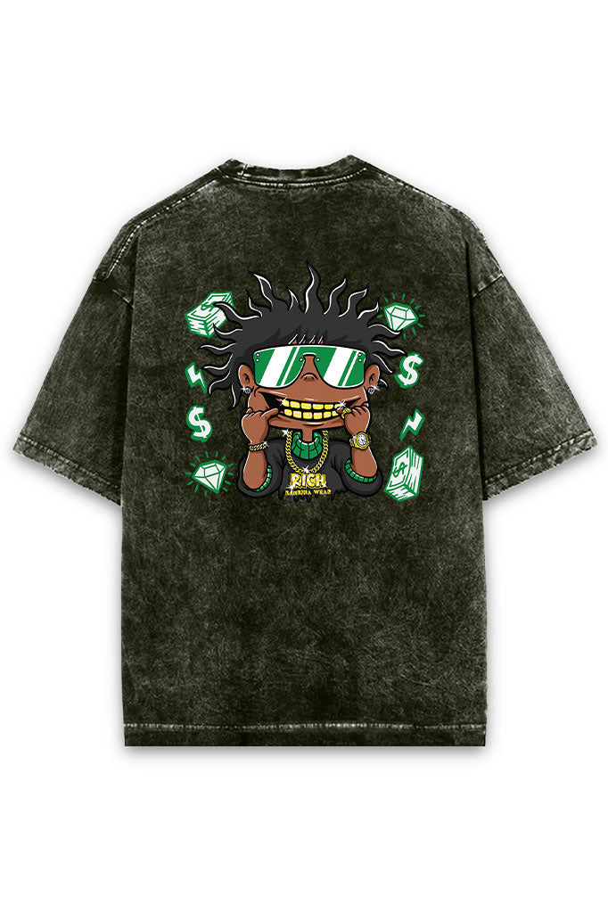 Gold Grin Hustler Acid Wash Oversized T-Shirt