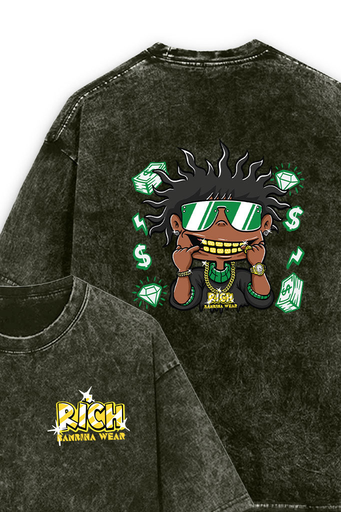 Gold Grin Hustler Acid Wash Oversized T-Shirt