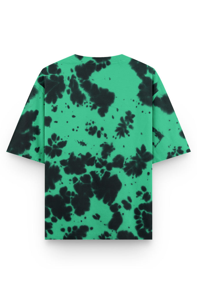 Green Black Oversized Tie Dye T-Shirt - Unisex Drop Shoulder