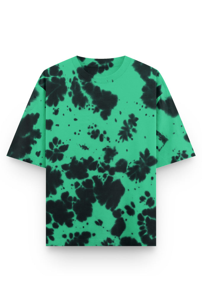 Green Black Oversized Tie Dye T-Shirt - Unisex Drop Shoulder