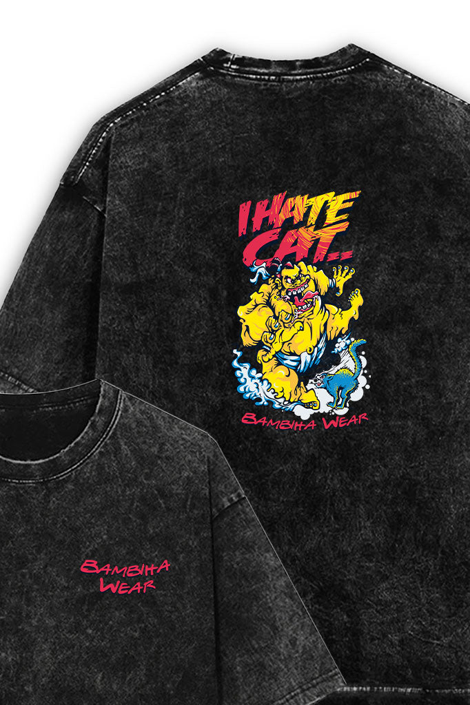 Kitty Nightmare Acid Wash Oversized T-Shirt