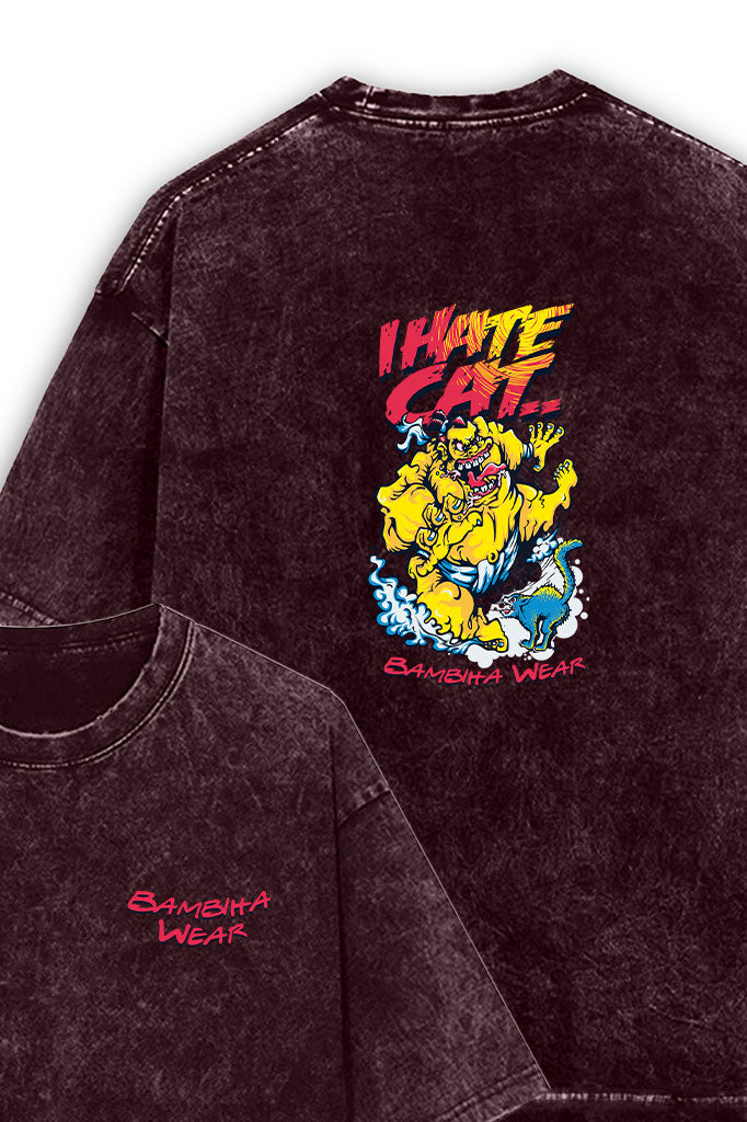 Kitty Nightmare Acid Wash Oversized T-Shirt