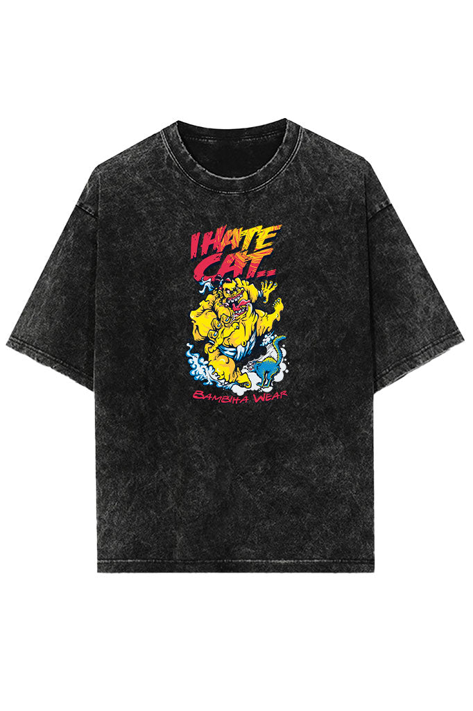 Kitty Nightmare (Front Print) Acid Wash Oversized T-Shirt