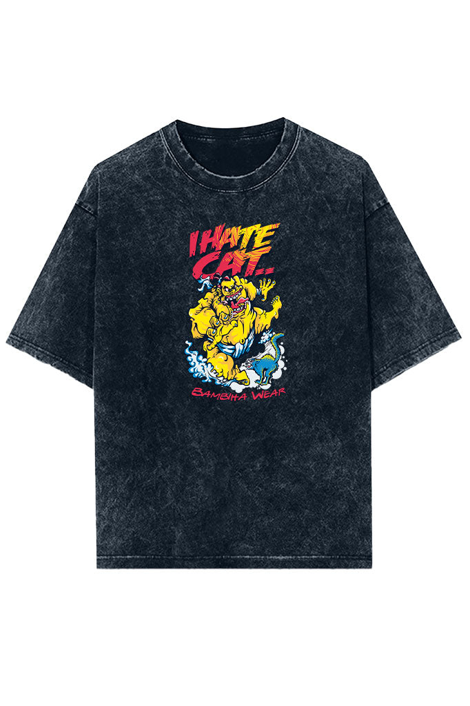 Kitty Nightmare (Front Print) Acid Wash Oversized T-Shirt