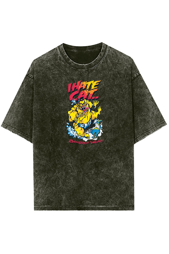 Kitty Nightmare (Front Print) Acid Wash Oversized T-Shirt