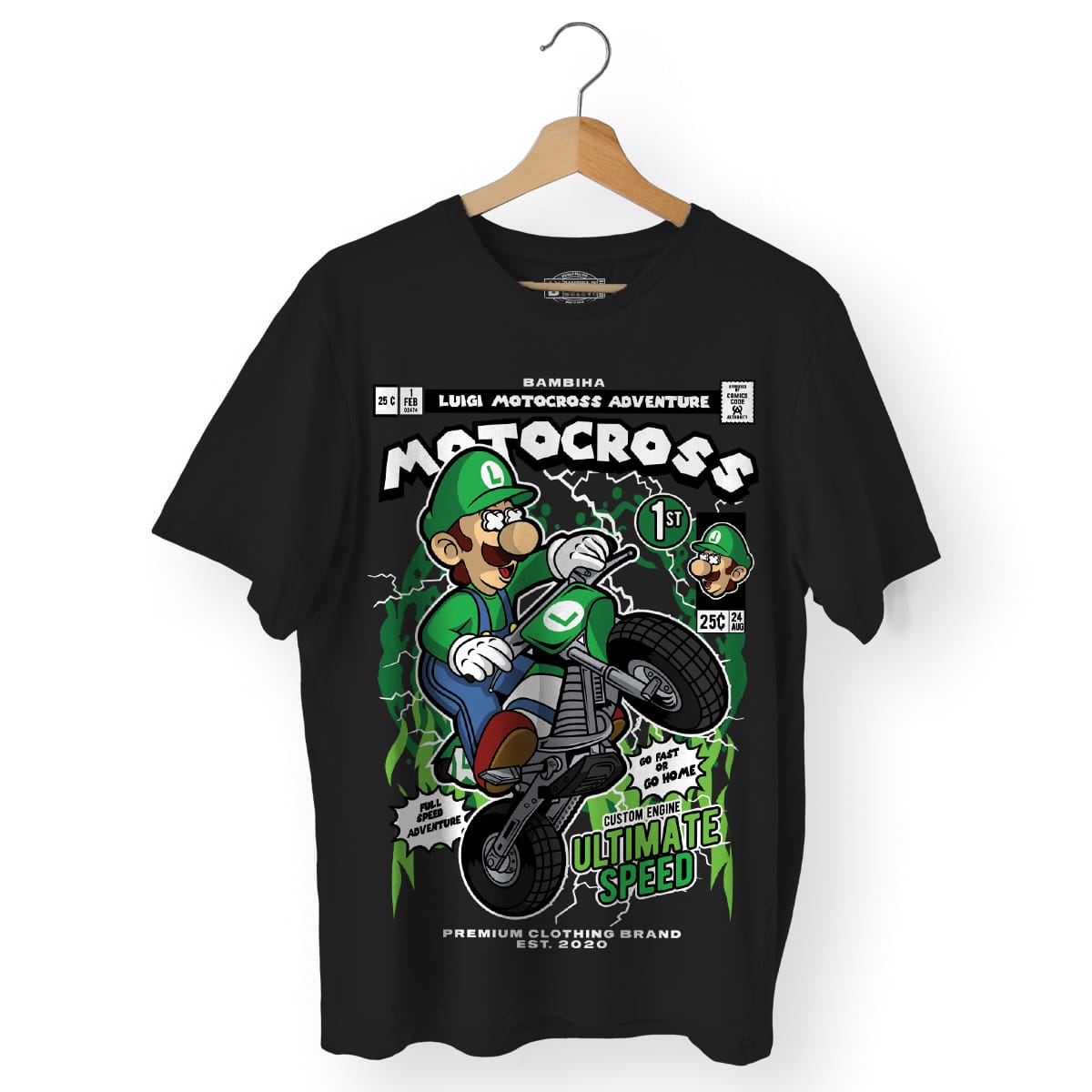 Luigi Motocross Cartoon T-Shirt