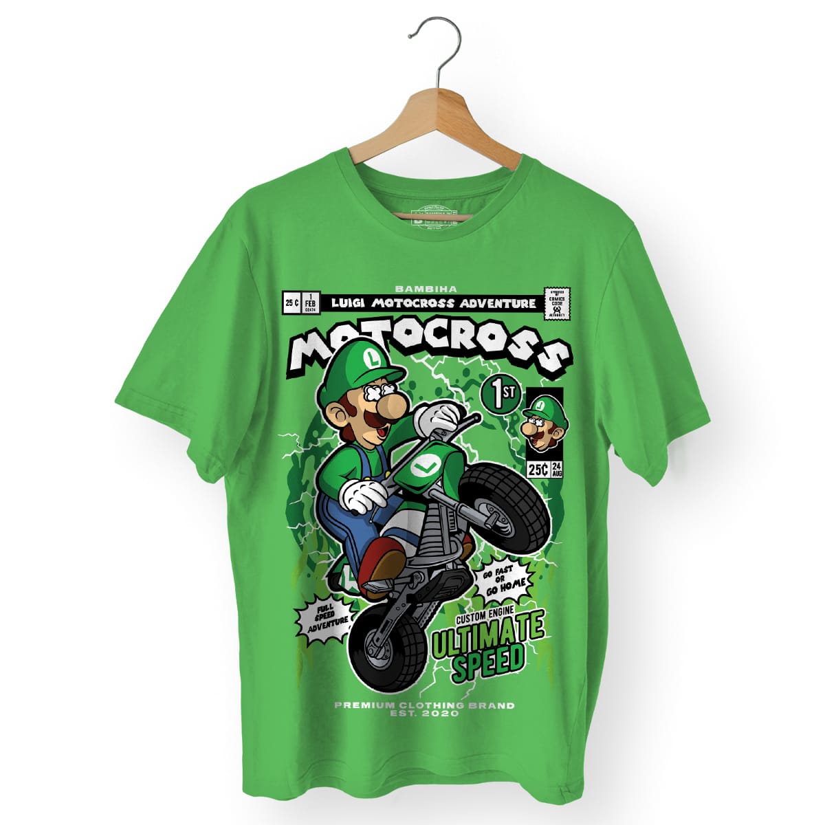 Luigi Motocross Cartoon T-Shirt