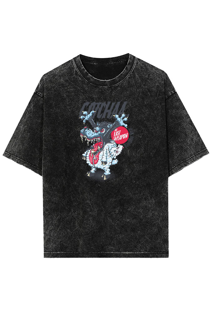 Masked Menace (Front Print) Acid Wash Oversized T-Shirt