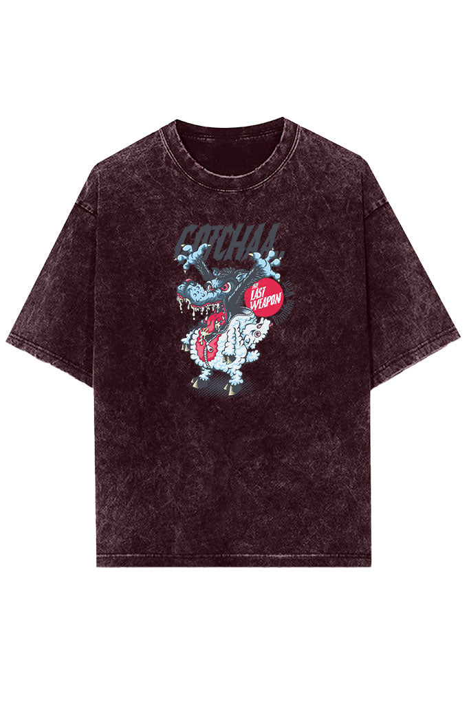 Masked Menace (Front Print) Acid Wash Oversized T-Shirt