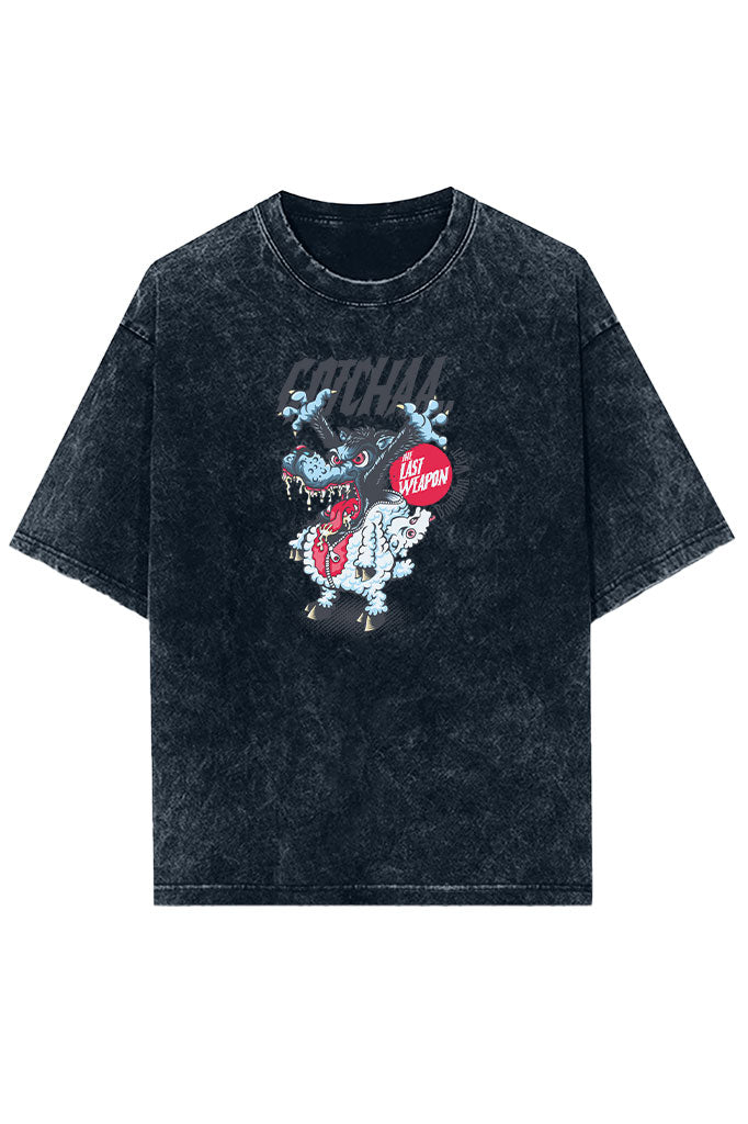 Masked Menace (Front Print) Acid Wash Oversized T-Shirt