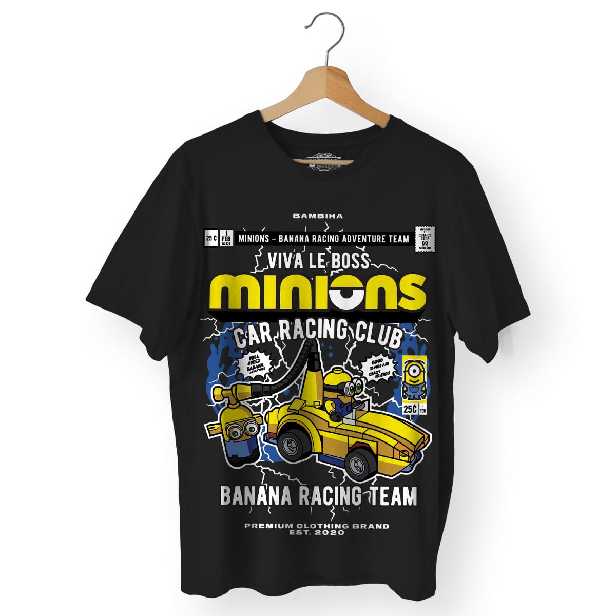 Minions Banana Racing Car Cartoon T-Shirt