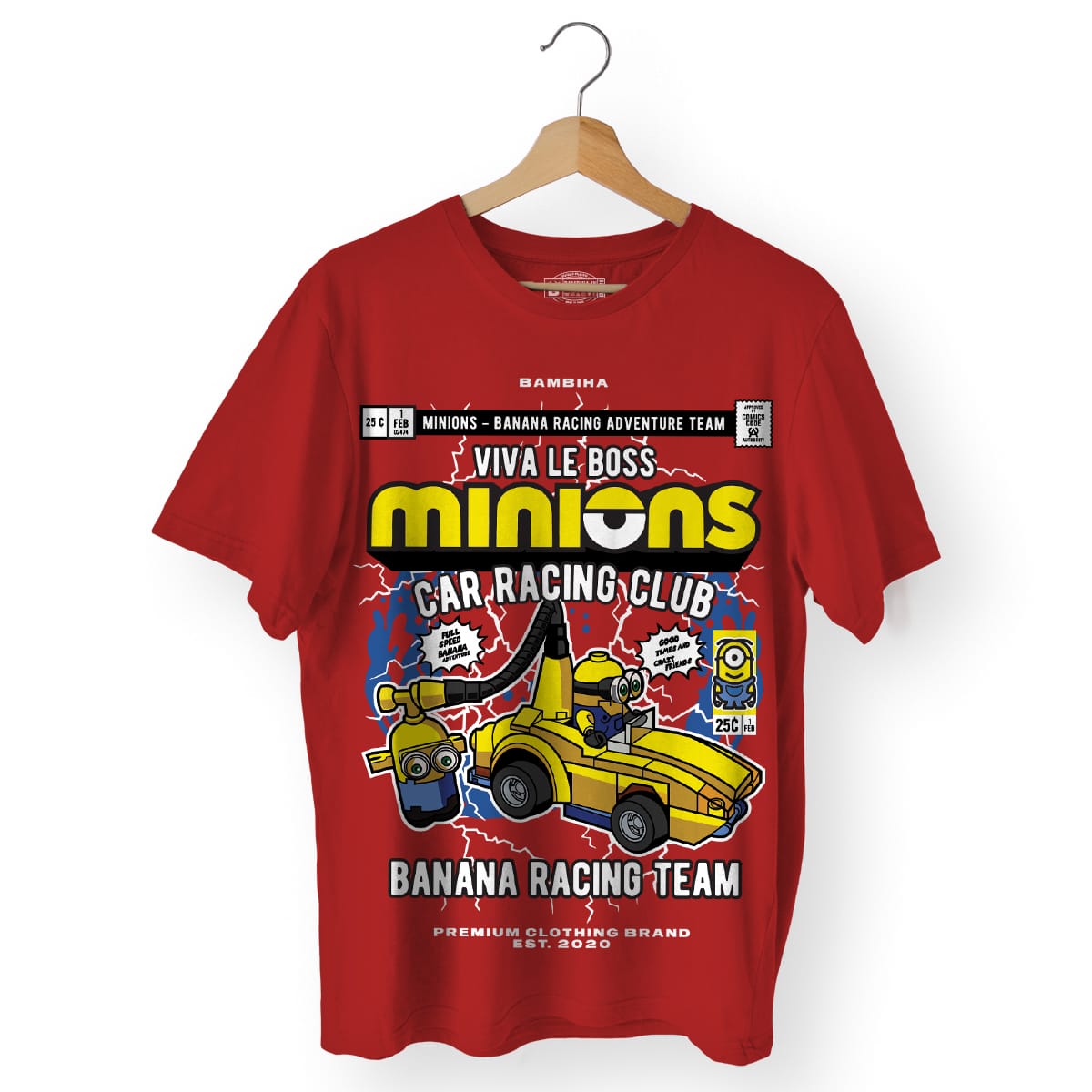 Minions Banana Racing Car Cartoon T-Shirt