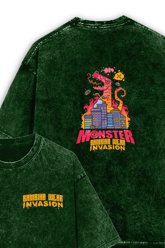 Monster Invasion Acid Wash Oversized T-Shirt