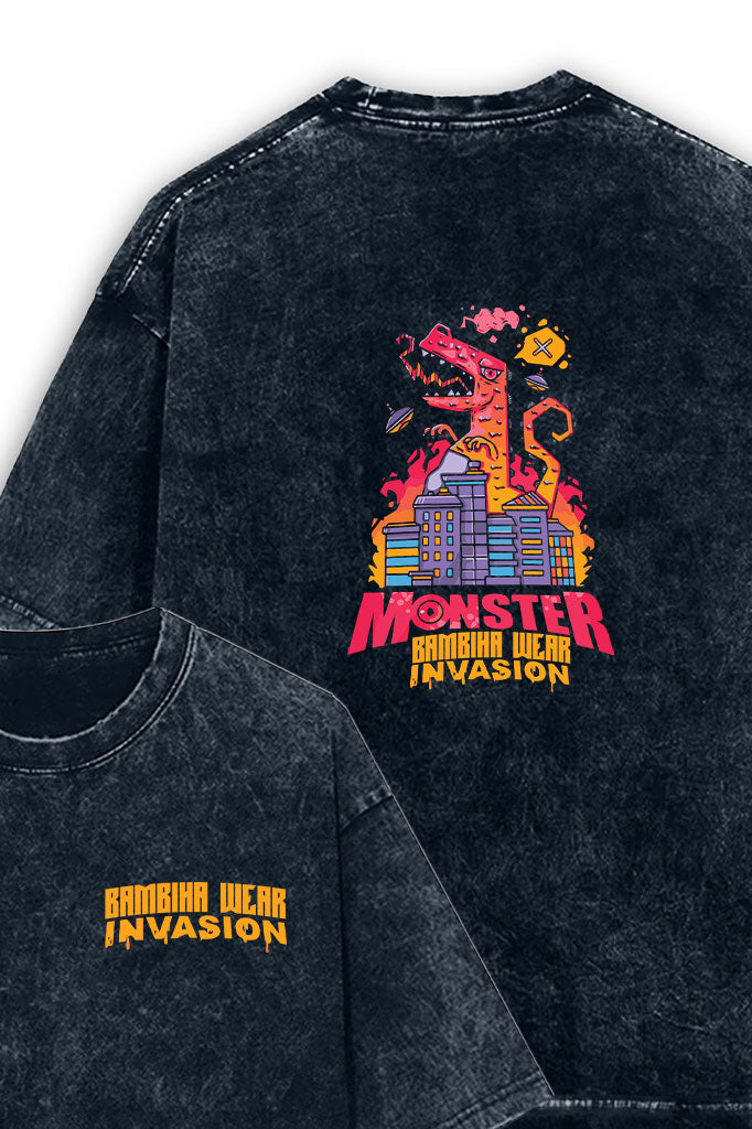 Monster Invasion Acid Wash Oversized T-Shirt