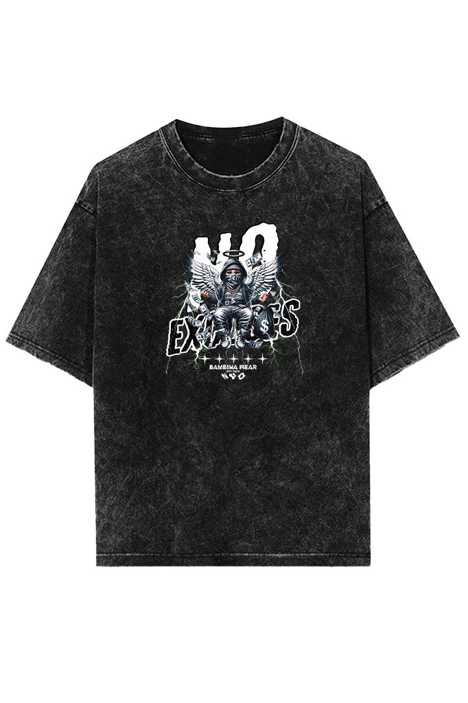 No Excuses (Front Print) Acid Wash Oversized T-Shirt