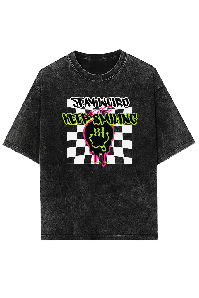 Stay Weird & Keep Smiling Acid Wash Oversized T-Shirt