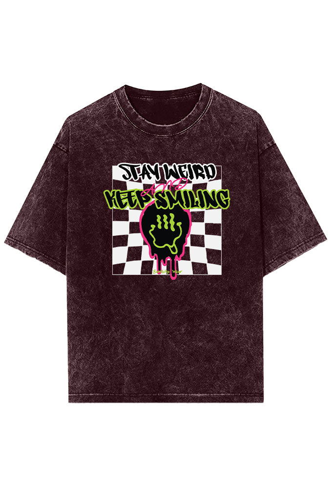 Stay Weird & Keep Smiling Acid Wash Oversized T-Shirt