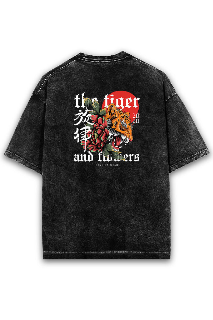 The Tiger and Flowers Acid Wash Oversized T-Shirt