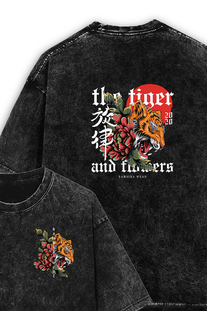 The Tiger and Flowers Acid Wash Oversized T-Shirt