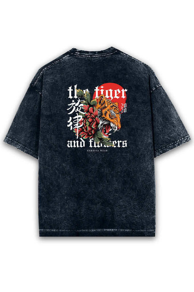 The Tiger and Flowers Acid Wash Oversized T-Shirt