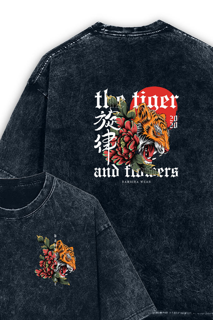 The Tiger and Flowers Acid Wash Oversized T-Shirt