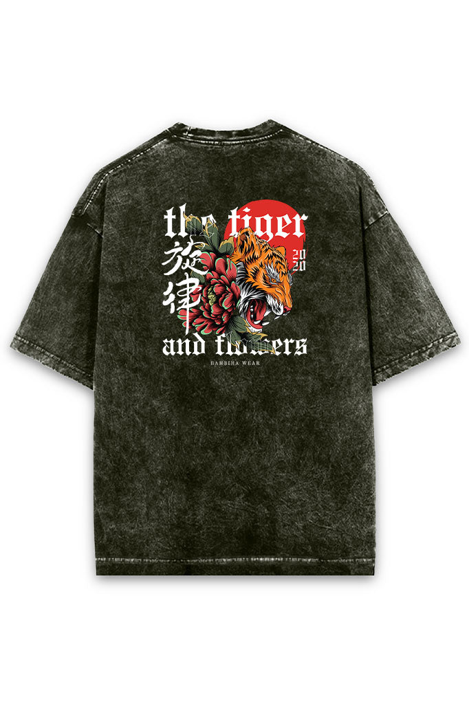 The Tiger and Flowers Acid Wash Oversized T-Shirt