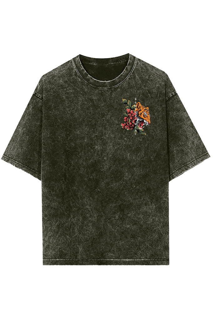 The Tiger and Flowers Acid Wash Oversized T-Shirt