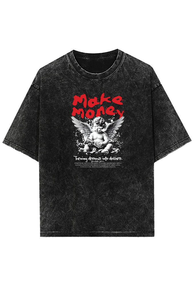 Turning Dreams into Dollars (Front Print) Acid Wash Oversized T-Shirt
